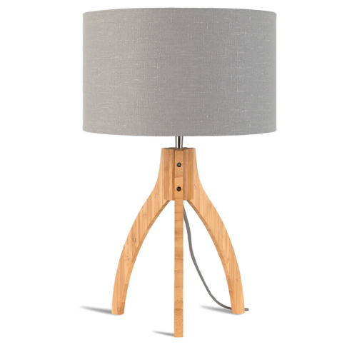 Tafellamp bamboe 3-poot Annapurna h.54cm/kap 32x20cm, linnen lichtgrijs